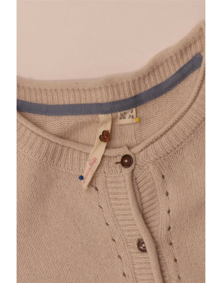 Suéter de cardigã feminino branco material UK 8 pequeno fora de nylon