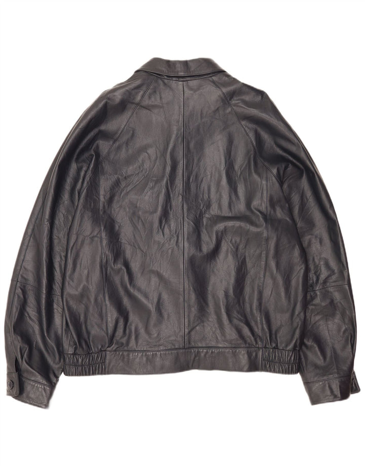 Jaqueta de couro bomber masculina vintage IT 56 3XL couro preto