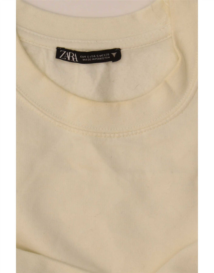 Zara Womens Crop Sweatshirt Jumper UK 10 Pequeno Off White