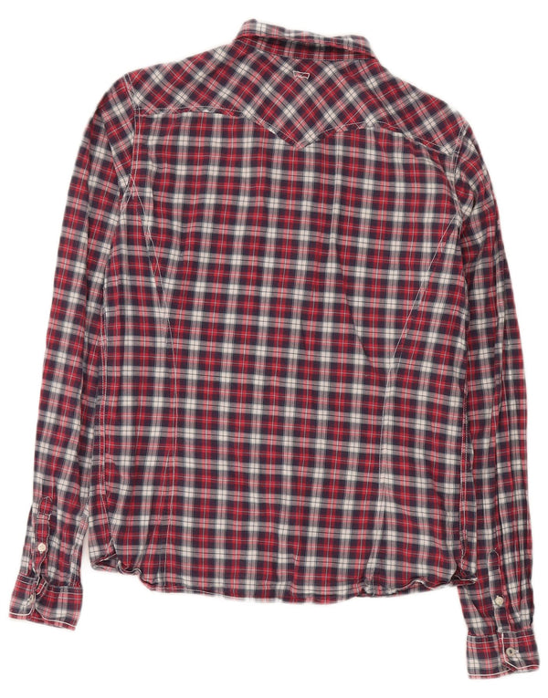 Camisa feminina Levi's UK 14 médio vermelho xadrez algodão