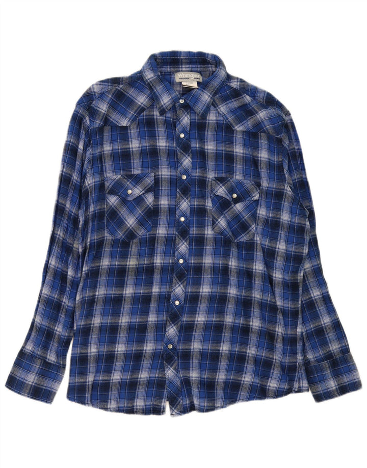 Camisa masculina de flanela Wrangler XL azul xadrez algodão
