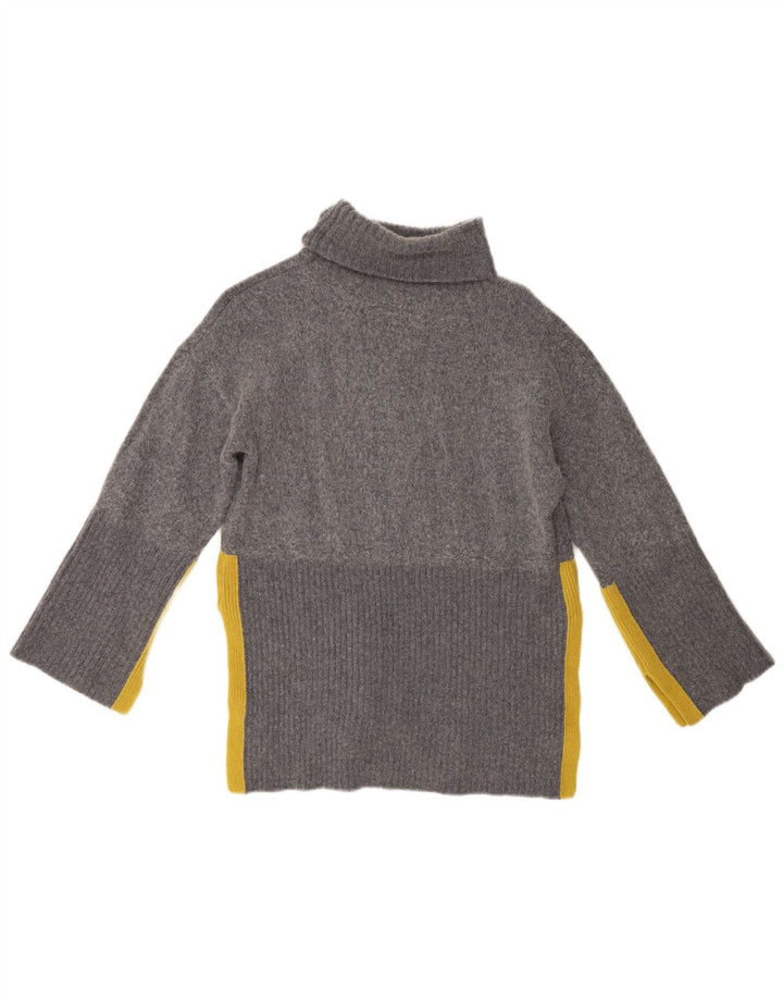Suéter feminino branco com gola redonda e gola redonda, bloco colorido cinza pequeno UK 10
