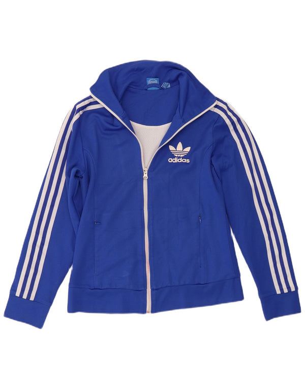 Adidas Womens Tracksuit Top Jacket UK 12 Médio Azul Algodão