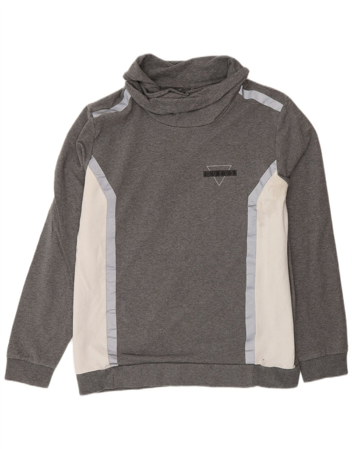 Moletom feminino Guess Jumper IT 42 algodão colorblock cinza médio