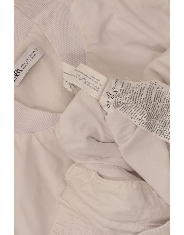 Zara Womens Oversized Bomber Jacket UK 10 Pequeno Algodão Branco