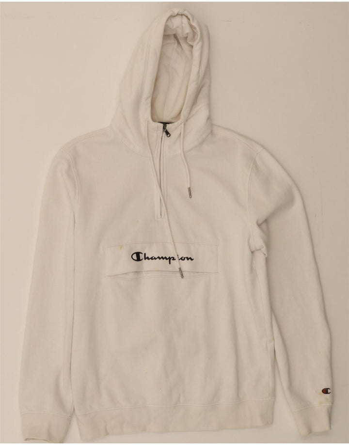 CHAMPION Mens Graphic Zip Neck Hoodie Jumper Small White Cotton Vintage Champion and Second-Hand Champion from Messina Hembry 