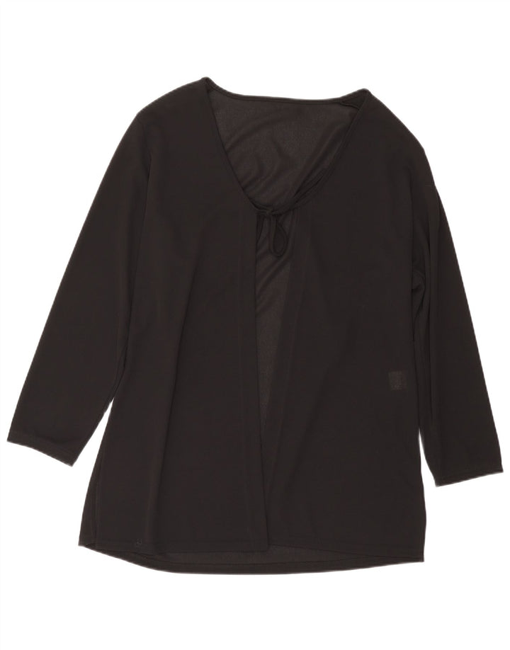 Top UK 16 do casaco de lã da luva longa das mulheres do vintage grande poliéster preto