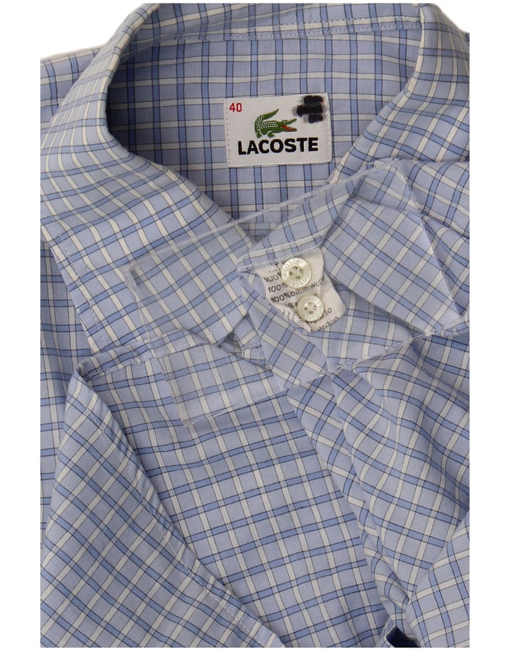 Lacoste camisa masculina de manga curta tamanho 40 algodão xadrez azul médio
