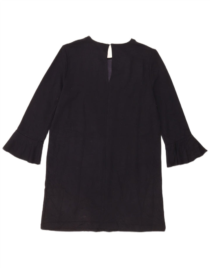 Vestido feminino Zara manga 3/4, Reino Unido 12, médio, azul marinho, viscose