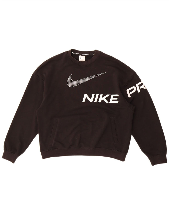 Nike feminino gráfico oversized moletom jumper reino unido 10 pequeno algodão preto