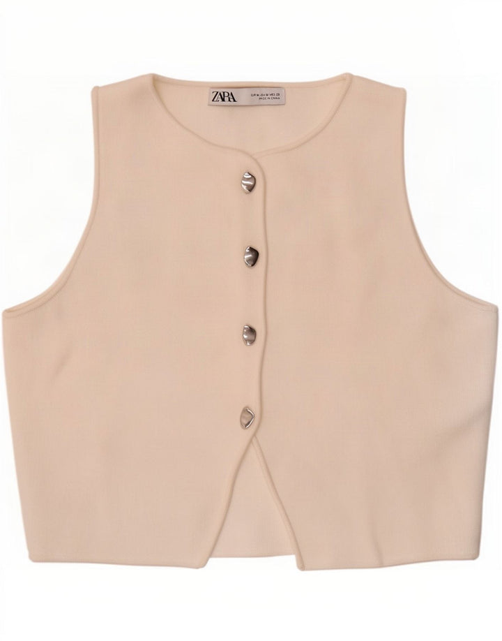 Zara Womens Crop Top UK 12 Médio Viscose Branca