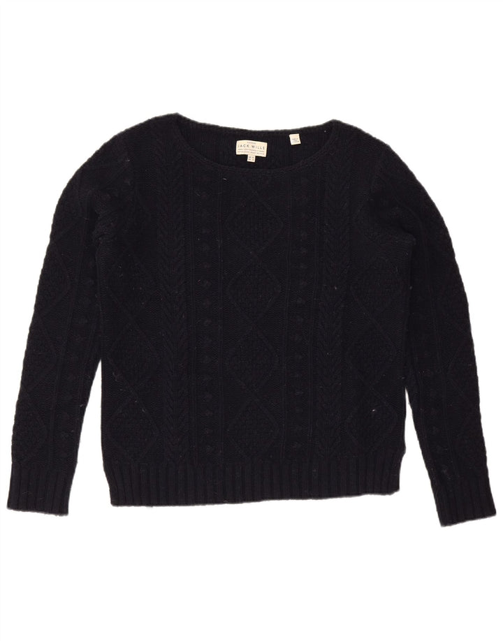 JACK WILLS Suéter feminino grande com gola canoa Reino Unido 10 pequeno azul marinho