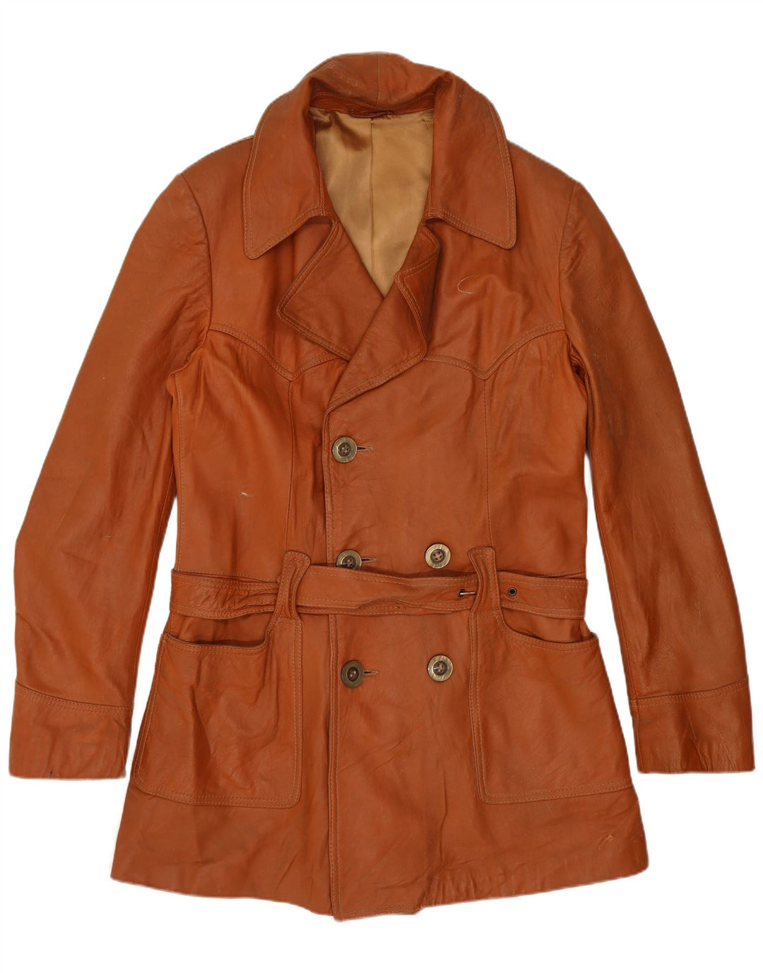 Casaco feminino vintage de couro com peito duplo Reino Unido 14 marrom médio