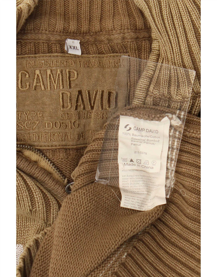 Suéter masculino Camp David com zíper e gola em algodão marrom 2XL