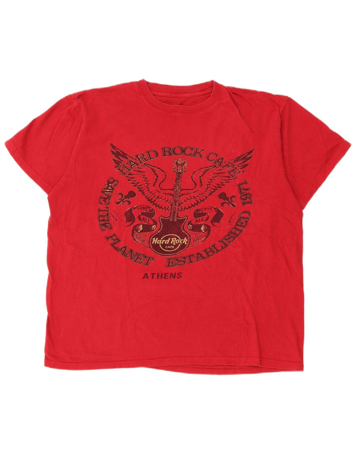 Camiseta masculina Hard Rock Cafe Atenas com estampa gráfica de algodão vermelho médio