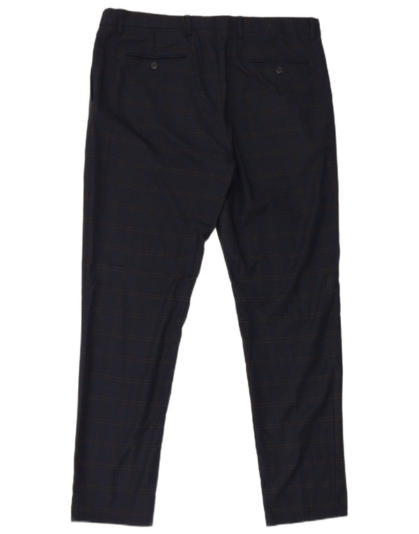 Calça masculina Zara Slim Suit EU 46 XL W36 L32 Poliéster xadrez azul marinho