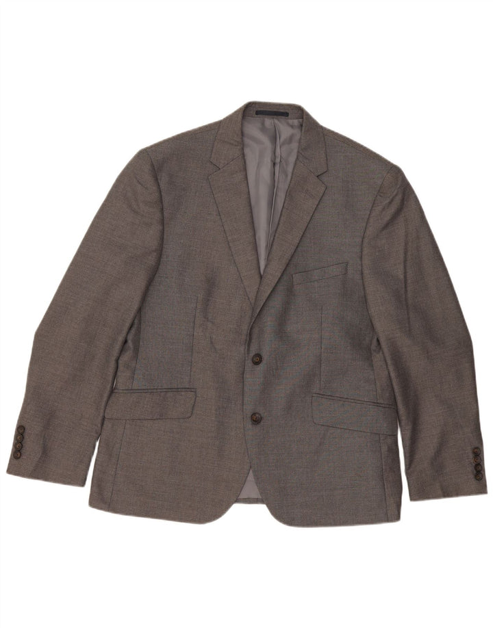 Jaqueta blazer masculina de 2 botões Marks & Spencer Reino Unido 42 poliéster cinza grande