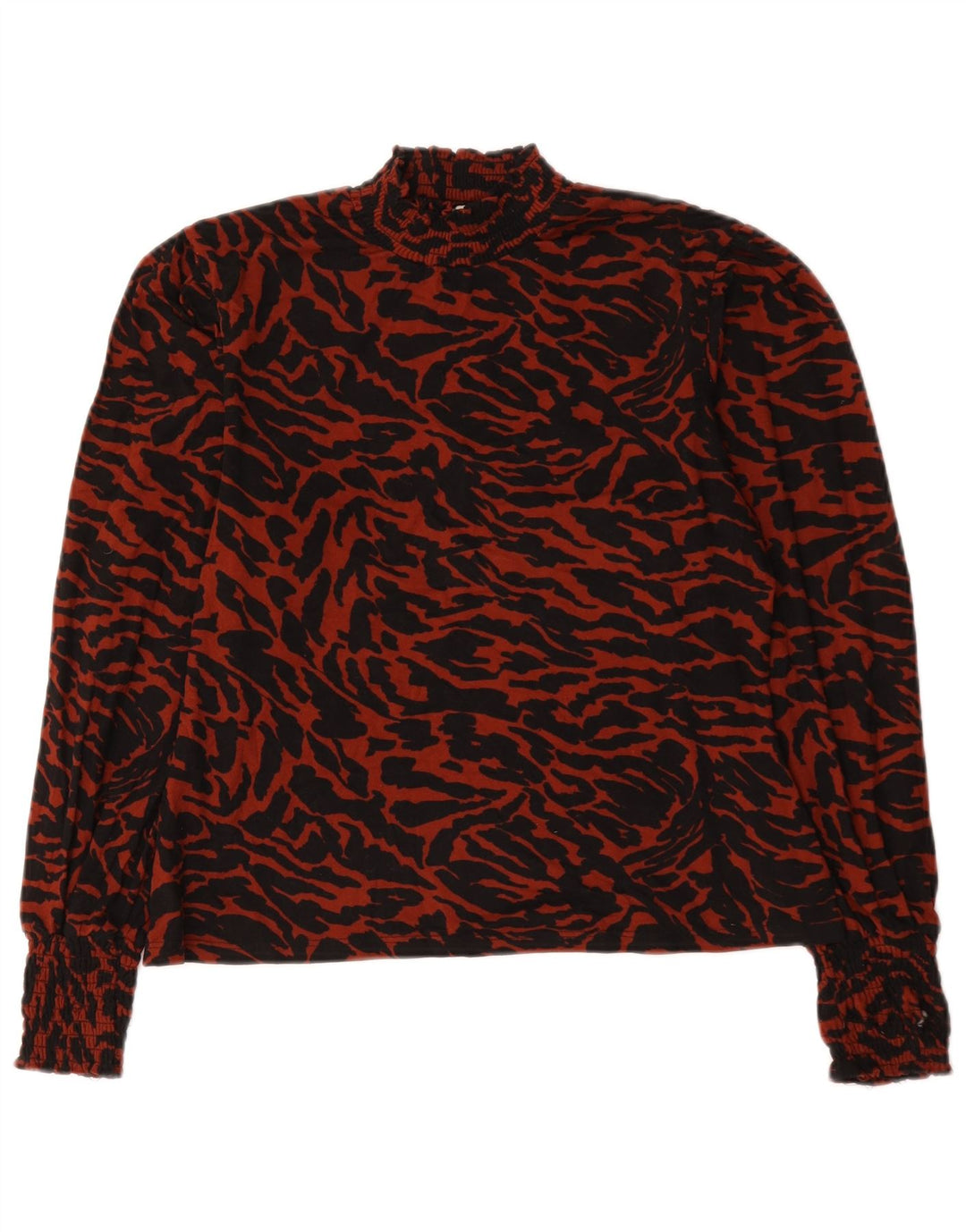Blusa feminina de manga comprida Oasis UK 14 grande poliéster vermelho com estampa animal
