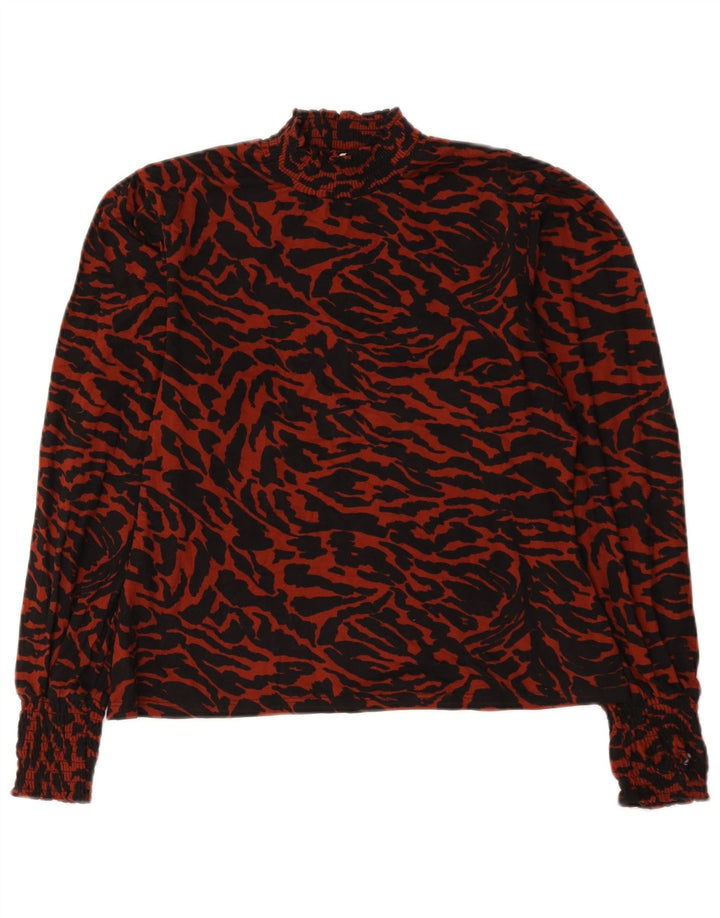 Blusa feminina de manga comprida Oasis UK 14 grande poliéster vermelho com estampa animal