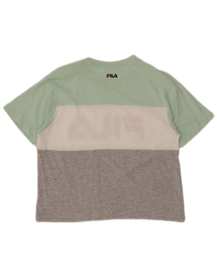 Camiseta feminina gráfica FILA UK 10 pequeno bloco colorido verde