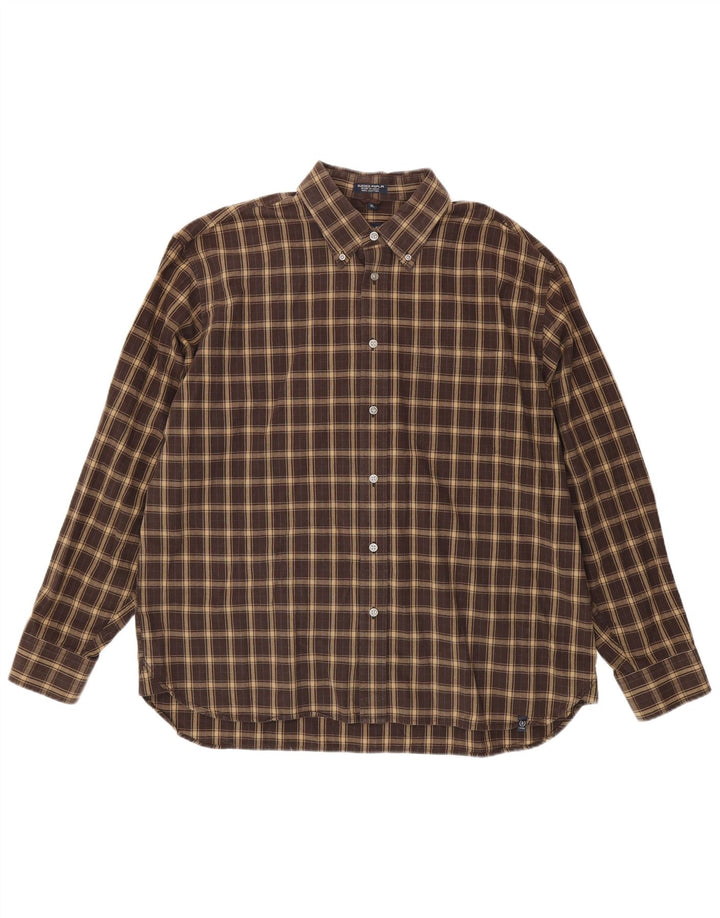 Camisa masculina Izod XL marrom xadrez algodão