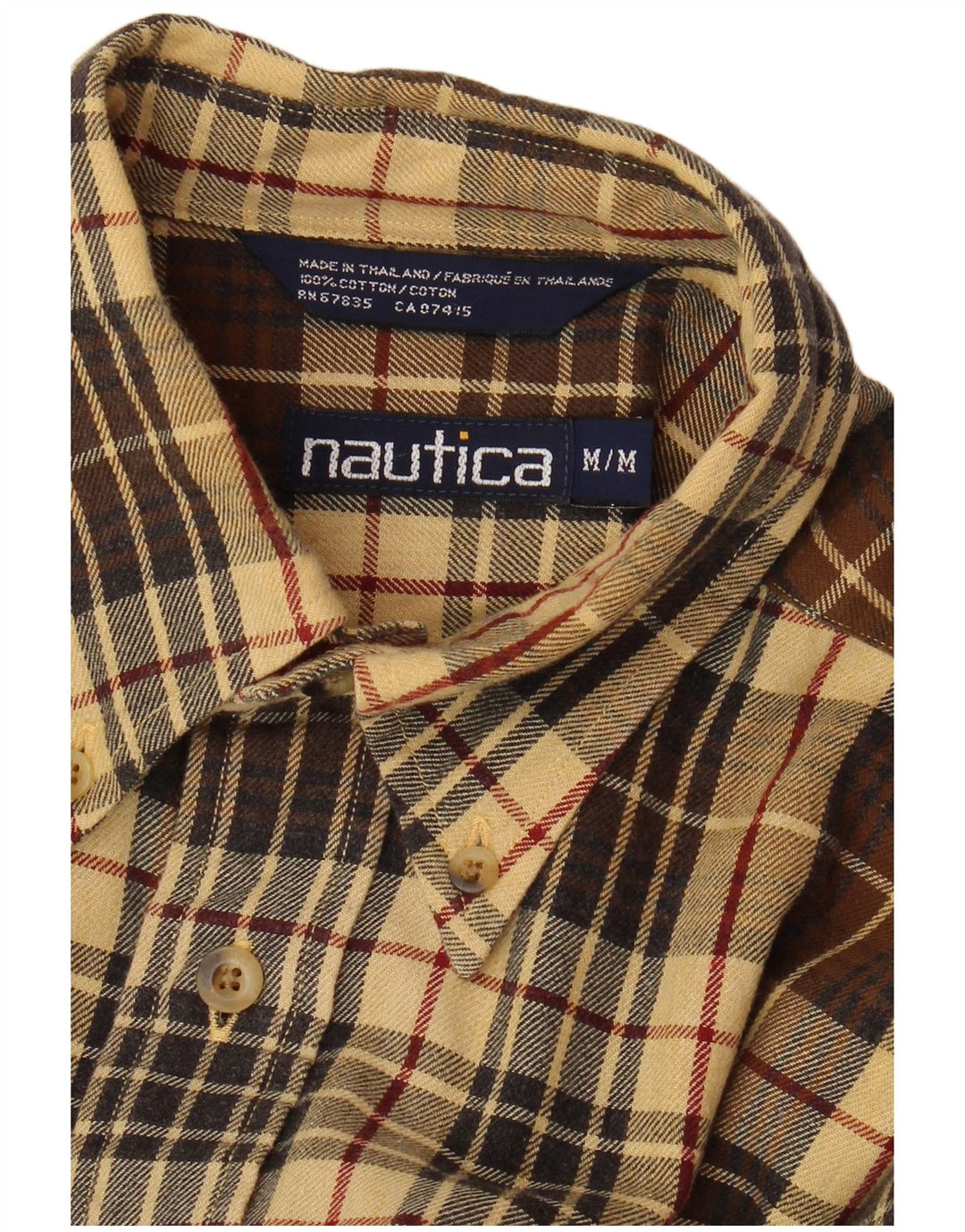 Camisa masculina de flanela NAUTICA de algodão xadrez marrom médio