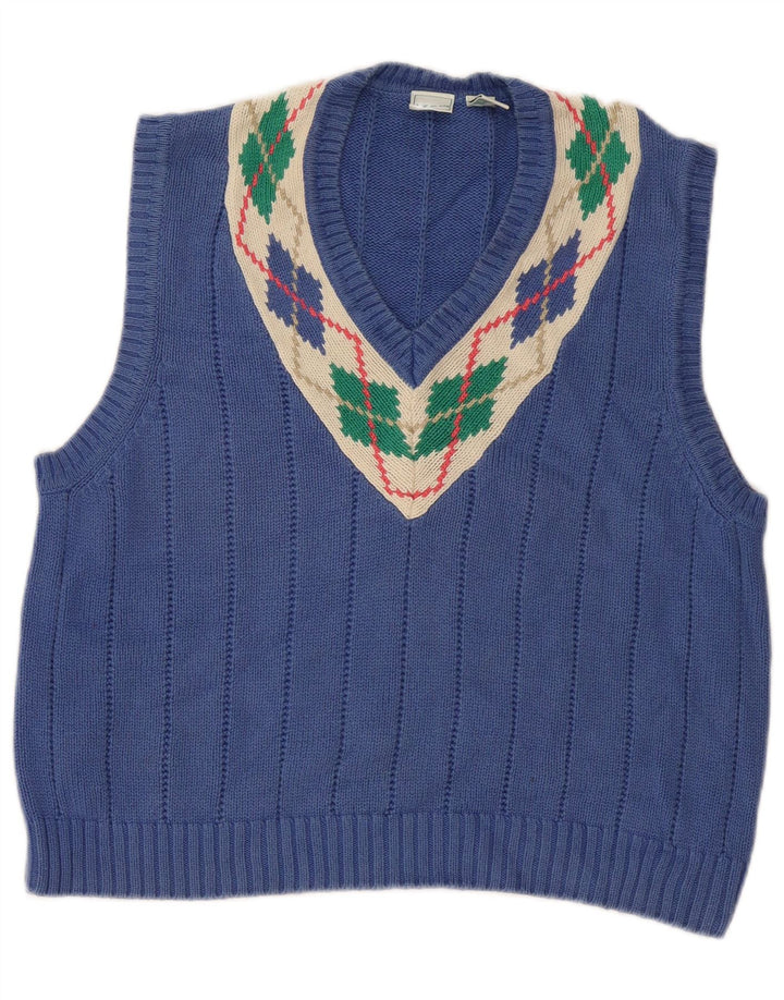 Regata feminina Izod com colete UK 16 grande azul Argyle/algodão diamante