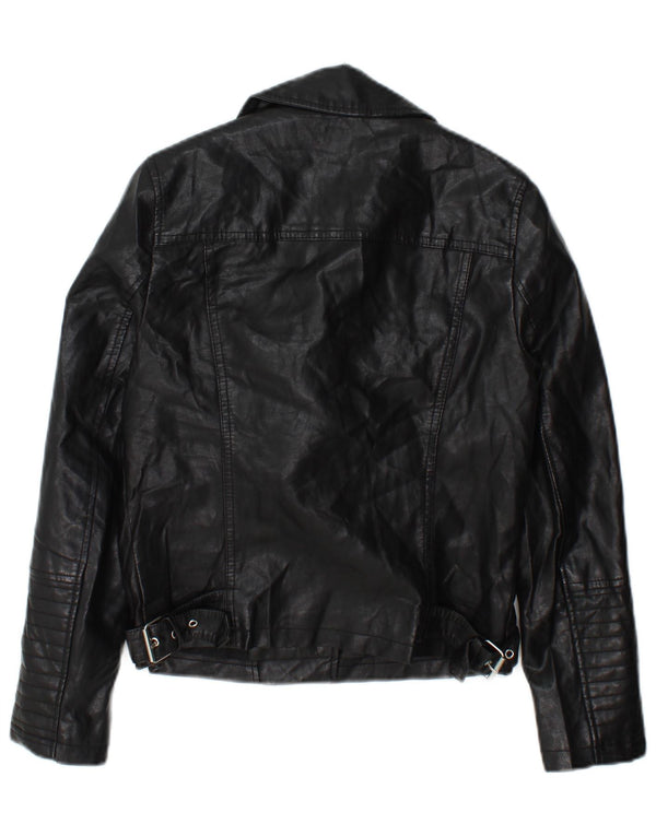 Jaqueta de motociclista feminina Topshop UK 8 poliéster preto pequeno