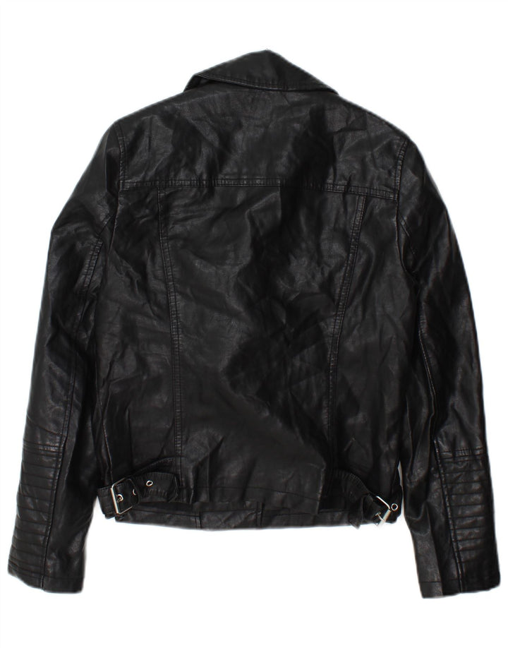 Jaqueta de motociclista feminina Topshop UK 8 poliéster preto pequeno