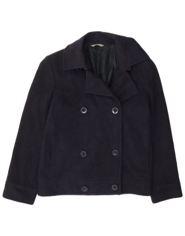 Casaco feminino Marks & Spencer Pea Coat UK 10 pequeno lã azul marinho