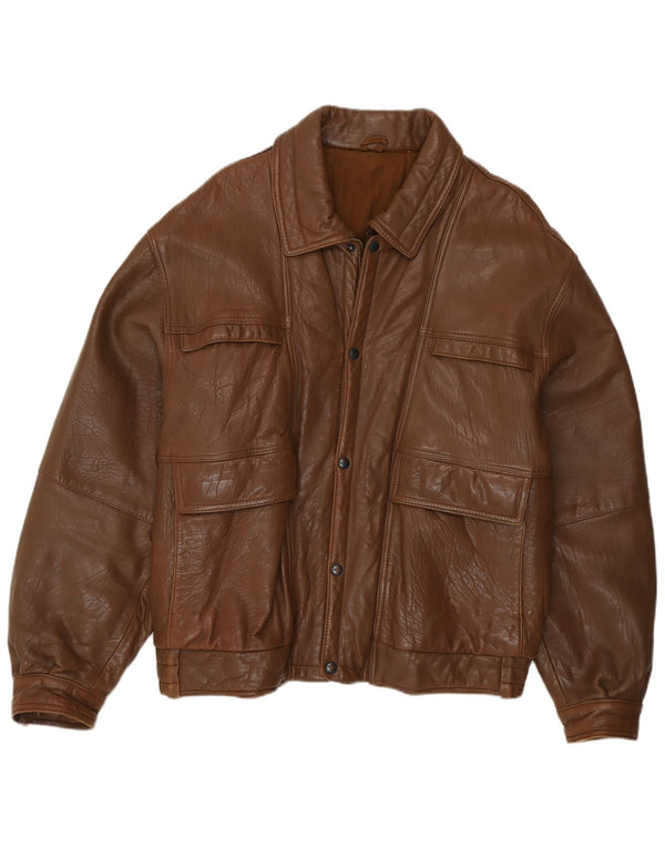 Jaqueta de couro masculina vintage IT 52 XL couro marrom