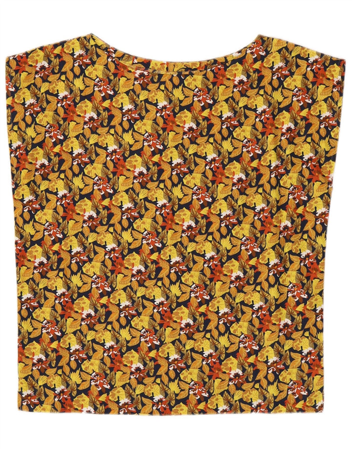 Blusa feminina vintage sem mangas, top UK 14, médio, amarelo, floral