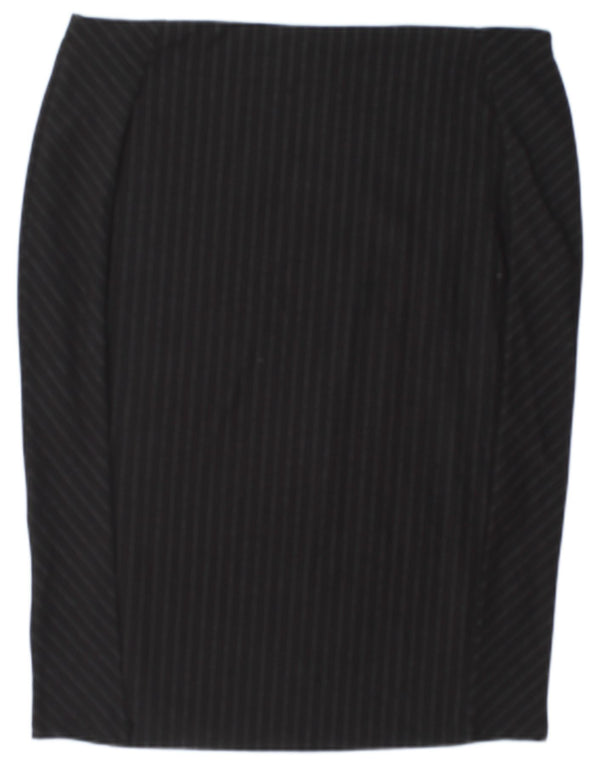 Saia lápis feminina Marks & Spencer UK 18 XL W38 viscose listrada preta