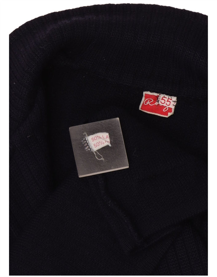Suéter cardigã feminino vintage Reino Unido 14 grande lã azul marinho