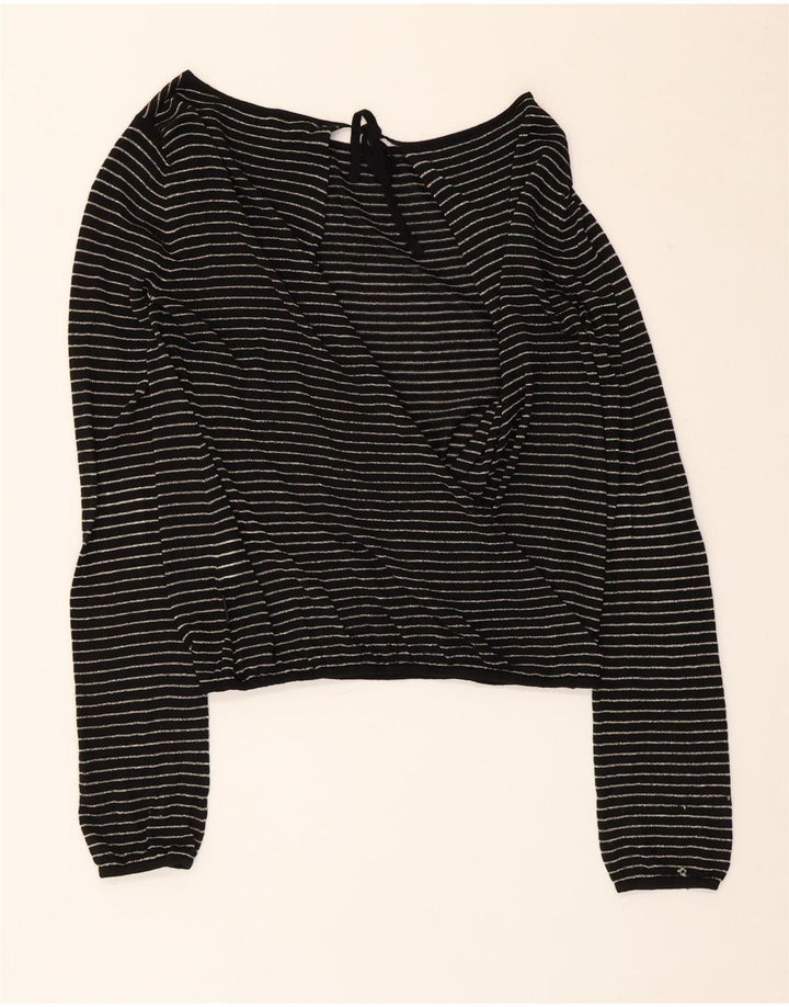 Blusa feminina Calvin Klein crop top UK 14 grande preto listrado viscose