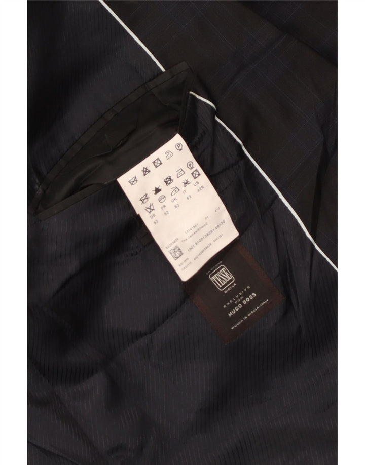 Jaqueta Blazer Masculina Hugo Boss com 2 Botões EU 52 XL Azul Marinho Xadrez Lã Virgem