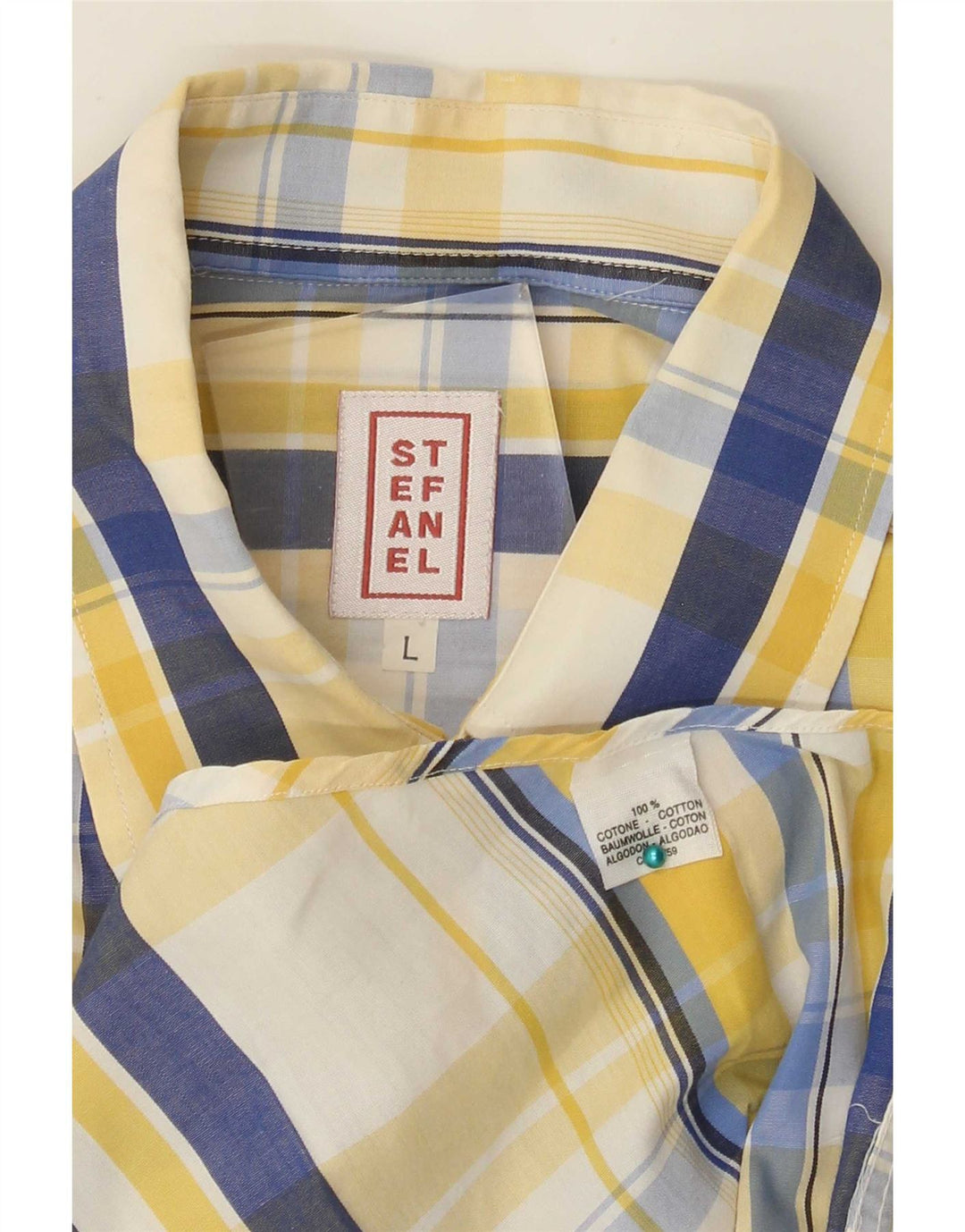 Camisa masculina Stefanel grande algodão xadrez amarelo