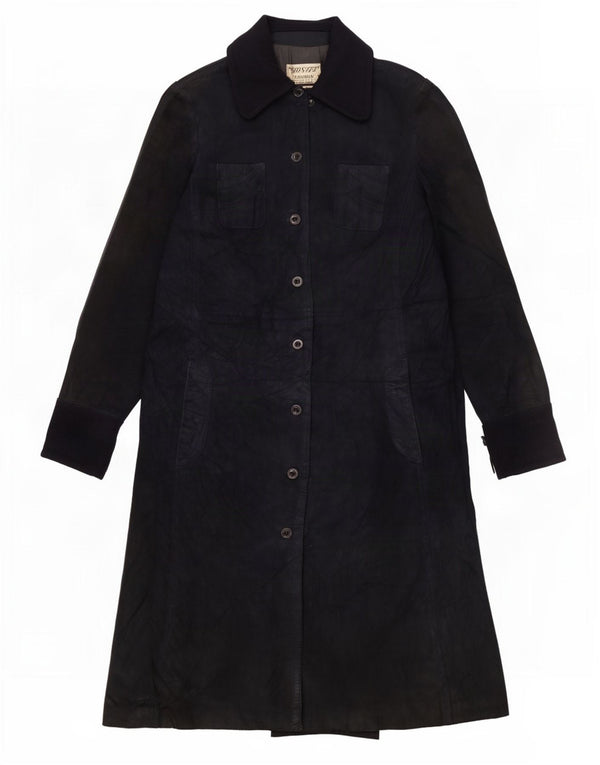 Sobretudo de camurça vintage feminino Reino Unido 10 pequeno azul marinho