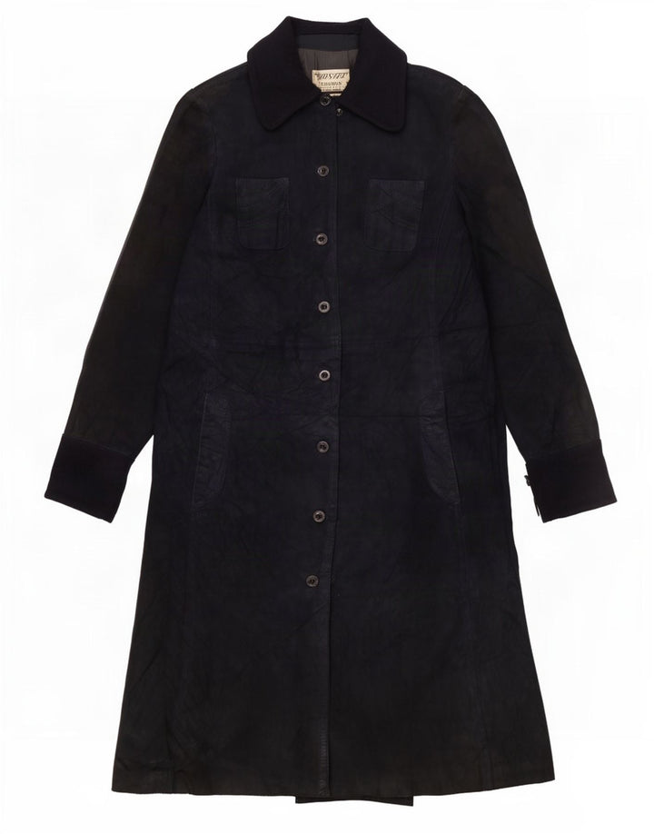 Sobretudo de camurça vintage feminino Reino Unido 10 pequeno azul marinho