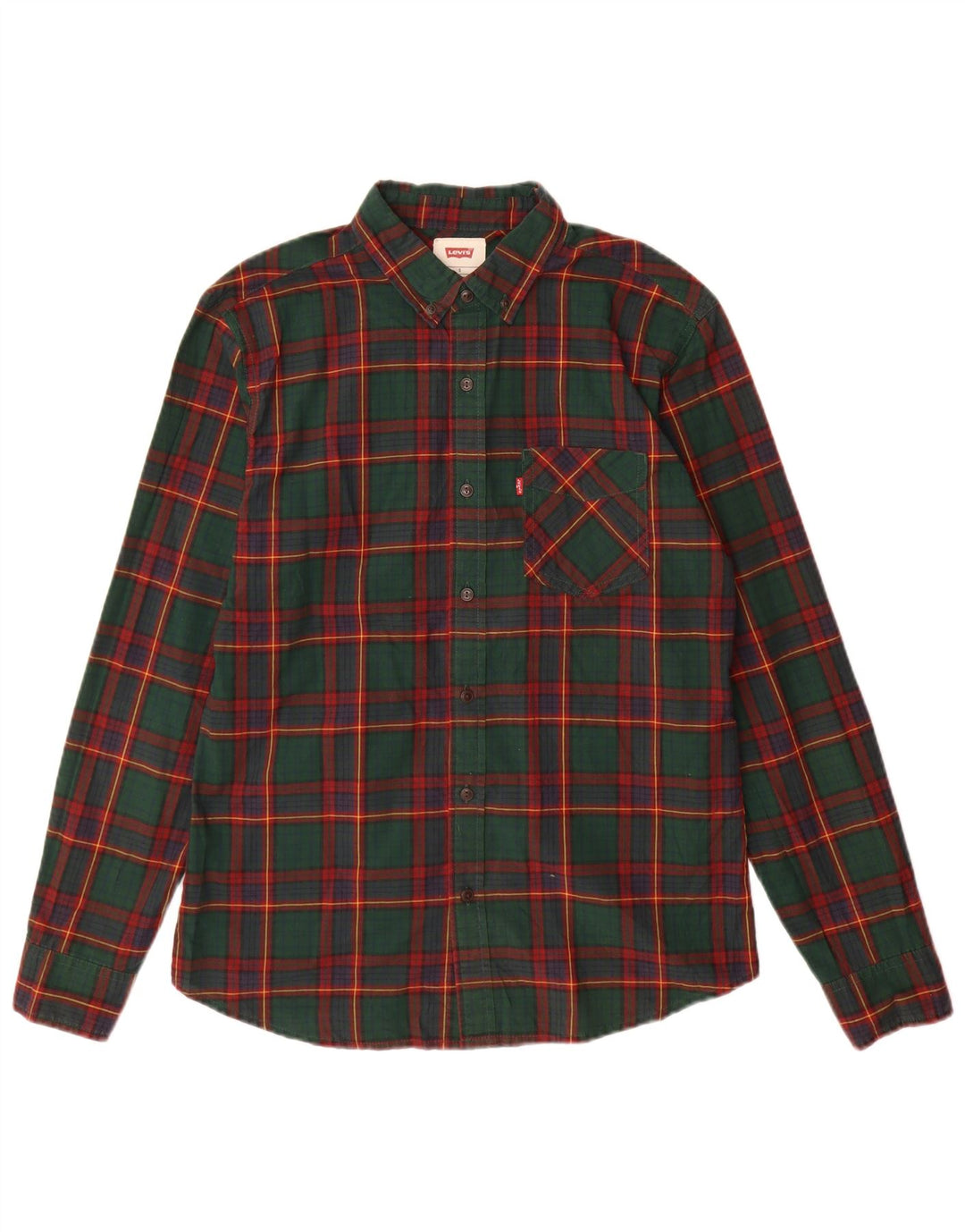 Camisa masculina Levi's pequena xadrez verde algodão