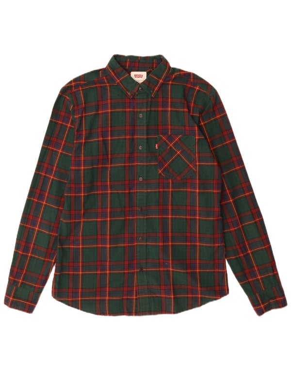 Camisa masculina Levi's pequena xadrez verde algodão