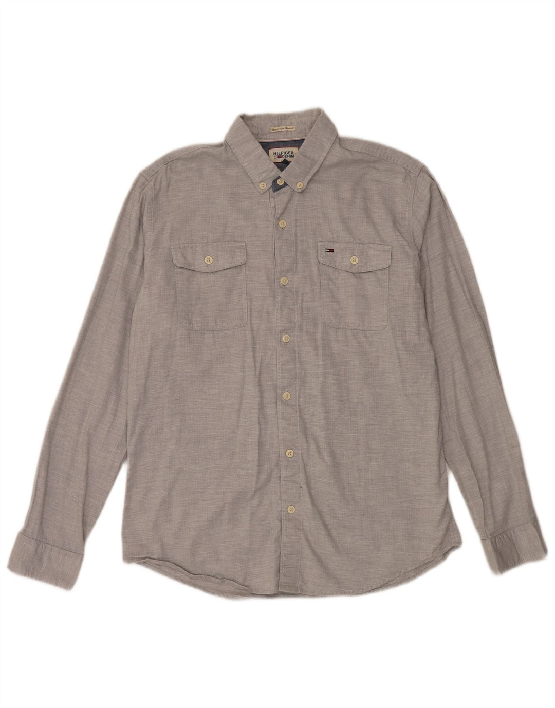 Camisa masculina Tommy Hilfiger grande algodão espinha de peixe cinza