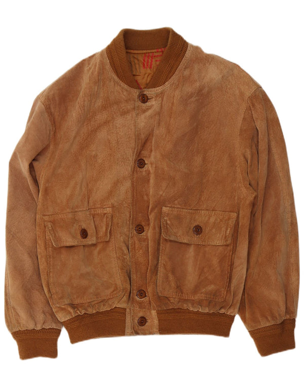 Jaqueta bomber masculina vintage de camurça Reino Unido 40 grande couro marrom