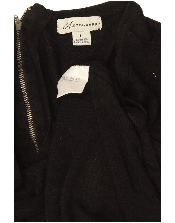 Suéter feminino Marks & Spencer com zíper e gola em viscose preta grande Reino Unido 16