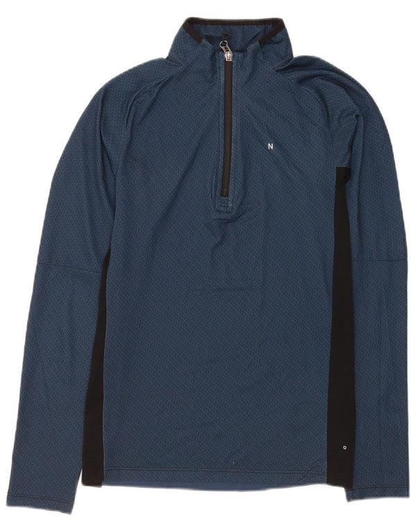 The North Face Mens Zip Neck Top Manga Longa Pequeno Azul Geométrico Esportes