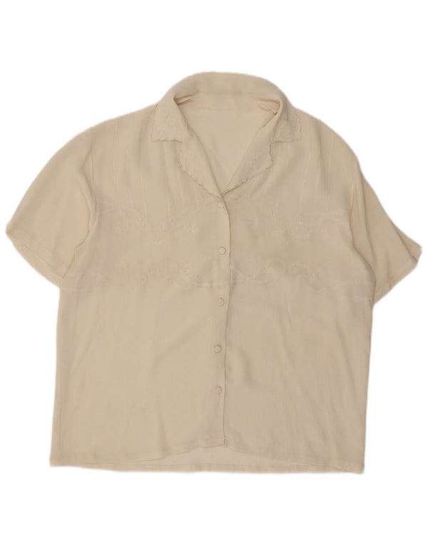 Blusa feminina vintage de manga curta UK 14 grande off white