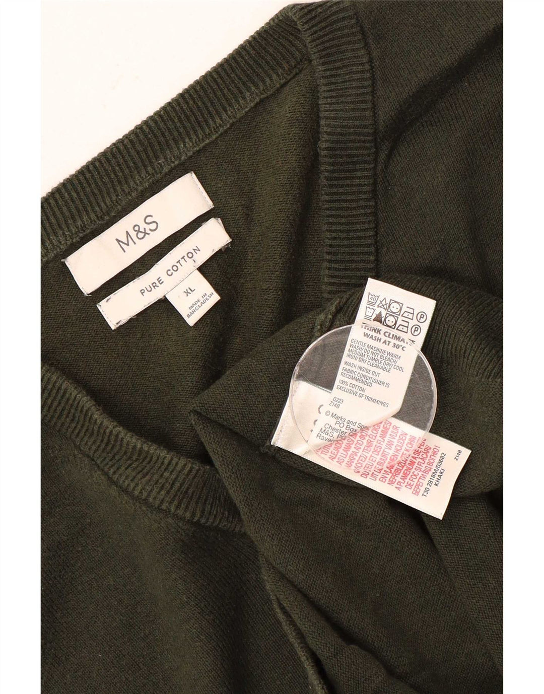 Suéter masculino Marks & Spencer com decote em V XL algodão cáqui