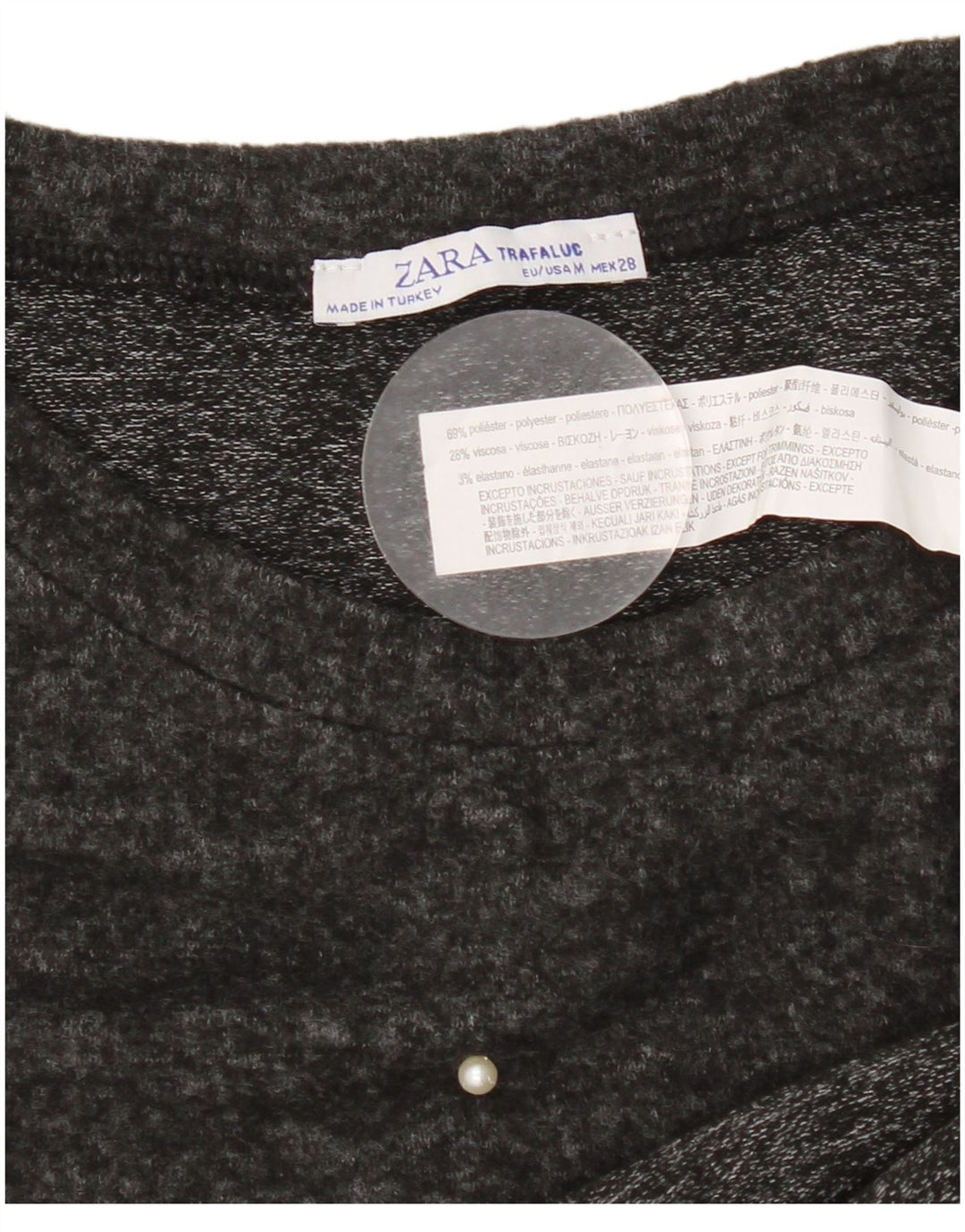 Zara Camiseta Feminina Loose Fit Top UK 14 Poliéster Manchado Cinza Médio