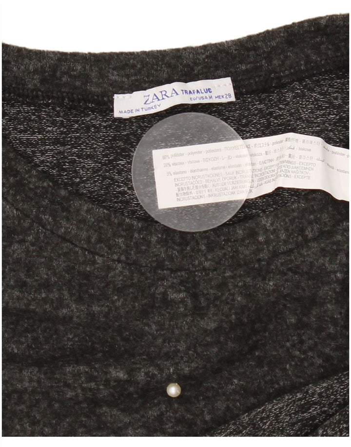 Zara Camiseta Feminina Loose Fit Top UK 14 Poliéster Manchado Cinza Médio