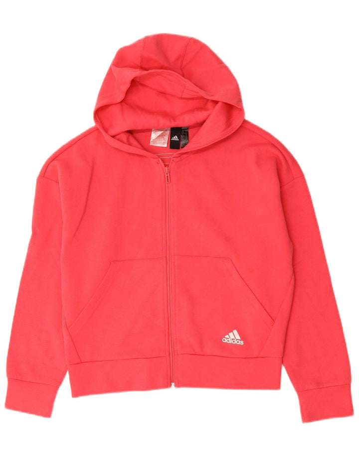 ADIDAS Suéter com capuz feminino com zíper 13-14 anos algodão rosa